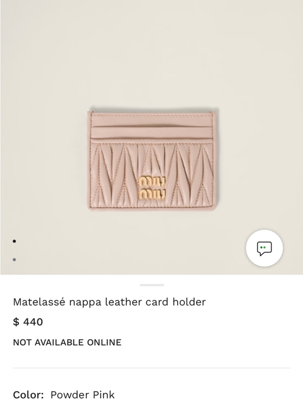 Miu Miu Quilted Matelassé Card Holder in Beige with Gold Logo